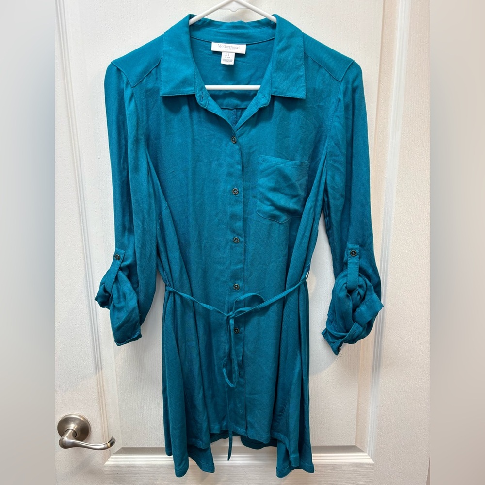 Motherhood Maternity Size Small Teal Long Sleeve Dressy Shirt